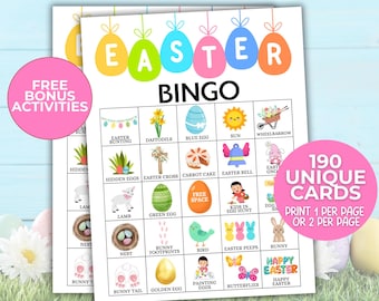 190 Printable Easter Bingo Game Cards, Easter Party Game, Easter Printable Games, Kids Easter Activity, Large Group Easter Games Adult Kids