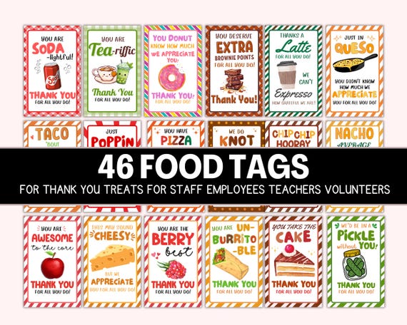 Appreciation Tags, Employee Food Tags, Teacher Staff Appreciation Tag, Snacks Tags, Nurse Coworker Gift Favor, Team Thank You Treat Tags