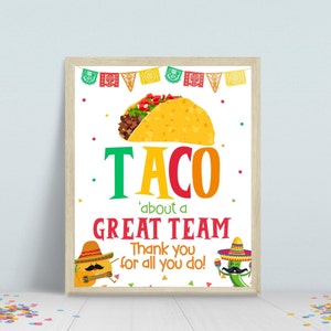 Segno di apprezzamento del taco, apprezzamento del team degli insegnanti del personale, segno di ringraziamento per l&#39;incontro di taco, festa del segno del bar Taco, tavolo di cibo messicano stampabile
