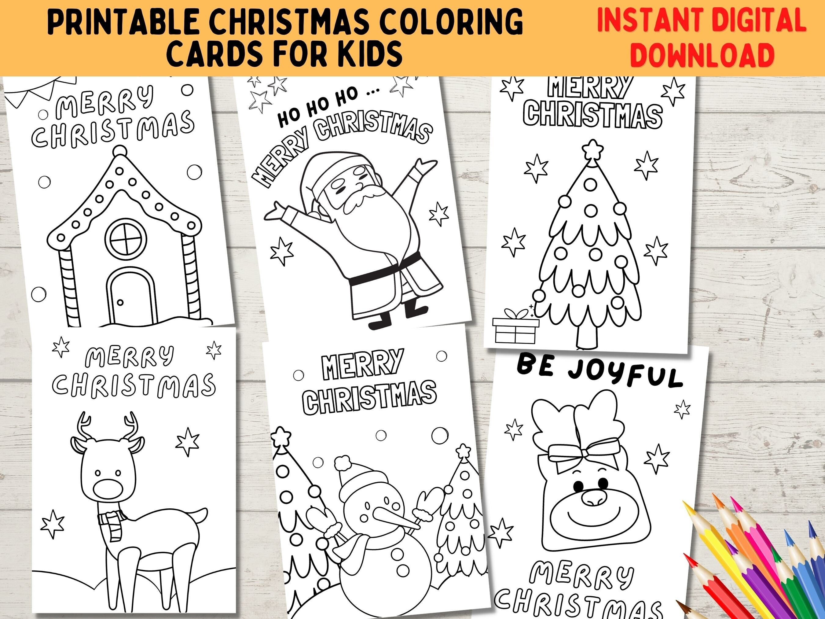 cute christmas coloring cards for kids, printable christmas cards