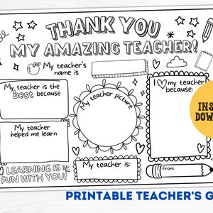 Teacher Appreciation Gift Printable, Teacher Thank You Coloring Page ...