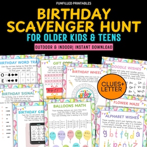 Birthday Scavenger Hunt For Older Kids Teens Tweens, Birthday Treasure Hunt Clues, Indoor Outdoor Scavenger Hunt Puzzles Code Birthday Games