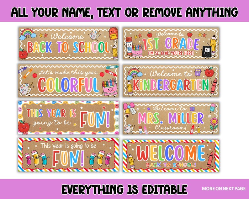 Back to School Classroom Decor Printable Banners Template, Welcome Back Door Banner, First Day Teacher Door Sign, Canva Editable 2x6 Banner immagine 3
