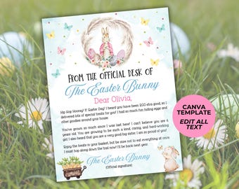 Easter Bunny Letter For Kids, Editable Letter From Easter Bunny Canva Template, Kids Easter Letter Bunny Note, Bunny Return Letter,