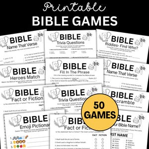 Bible Games Bundle, Church Games, Christian Bible Study Group Games, Sunday School Activities, Bible Party Game For Adults Kids Trivia Emoji