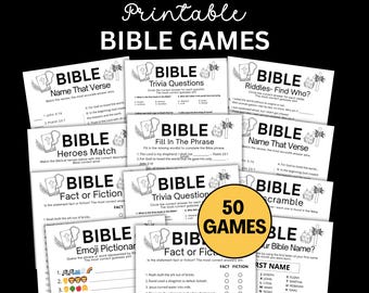 Bible Games Bundle, Church Games, Christian Bible Study Group Games, Sunday School Activities, Bible Trivia, Party Game Adults Kids Emoji