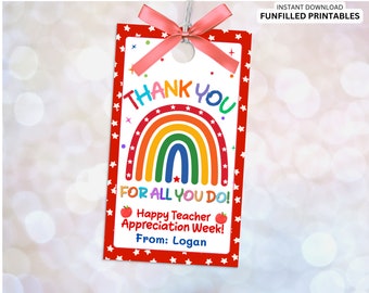 Teacher Appreciation Week Tag, Thank You Teacher Tags, Colorful Teacher Rainbow Tag, School Teacher Thank You Gift Favor Tag