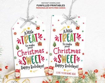 Christmas Treat Tag, Christmas Favors Tags, Treat Bag Tags For Teachers, Kids, Students, Class, Friends, Coworkers, Baked Goods/ Cookie Tags