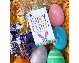 Étiquettes modifiables de cadeau de Pâques de lapin, étiquettes de sac de régal de salle de classe d'enfants, étiquettes de Pâques mignonnes imprimables, étiquettes de lapin de Pâques d'enfants, étiquette de panier de Joyeuses Pâques