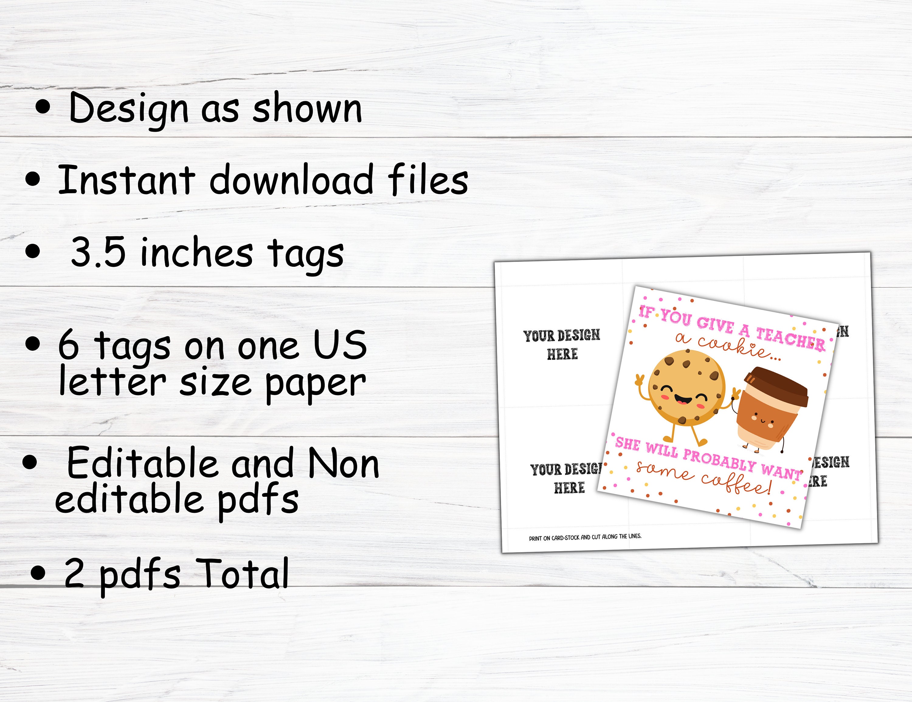 Teacher Cookies Tags, Teacher Coffee Tag, Latte Cookie Tag, Teacher ...