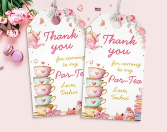 Tea Party Thank You Tags, Tea Party Favor Tag, Par Tea Birthday Favor Tag, Floral Tea Party Birthday Thank You Favor Tag, Par-Tea Gift Tag