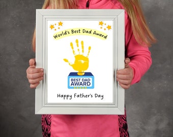 Father's Day Trophy Handprint Art, Best Dad Award, DIY Father's Day Gift Toddler Baby Son Daughter, Printable Father's Day Craft For Kids