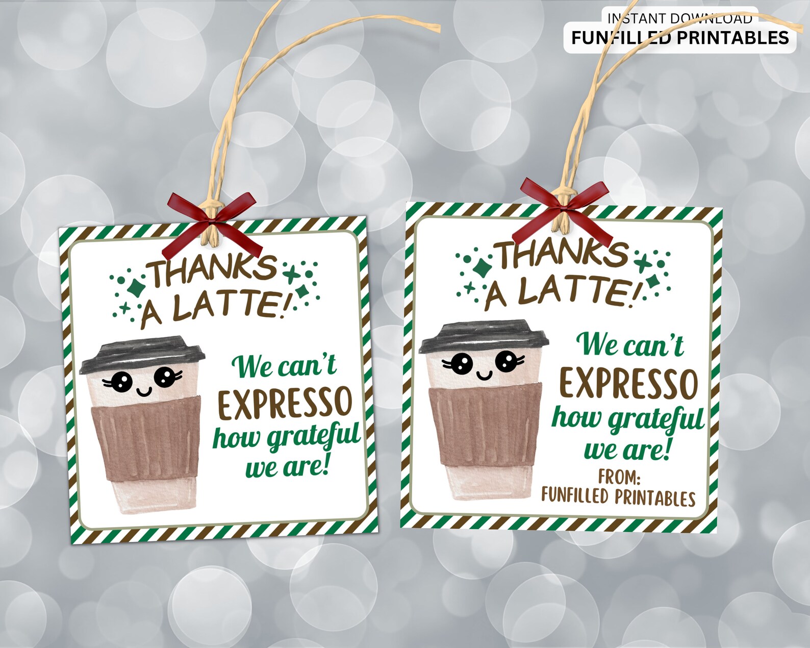 Thanks A Latte Coffee Gift Tag, Coffee Thank You Tag, Teacher ...