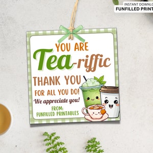 Tea Gift Tag, You are TEA-rrific Iced Tea Appreciation Tag, Teacher Employee Staff Appreciation Gift, Coworker Team Teacher Thank You Tag
