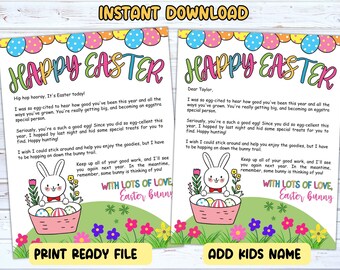 Easter Bunny Letter Printable, Letter from Easter Bunny, Simple Easter bunny letter template, Bunny note, Printable Easter basket letter