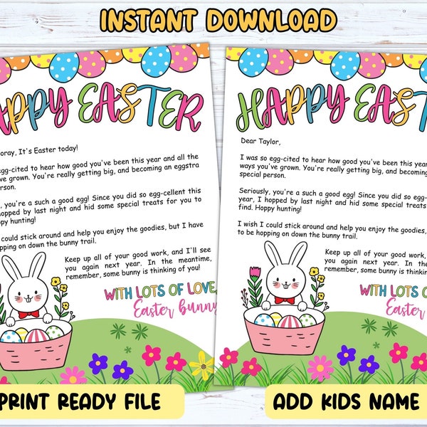Easter Bunny Letter Printable, Letter from Easter Bunny, Simple Easter bunny letter template, Bunny note, Printable Easter basket letter