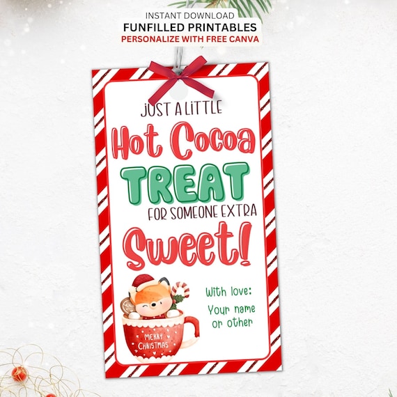 Hot Cocoa Christmas Gift Tag, Hot Chocolate Mix Christmas Treat Tag, Hot Chocolate Favors Tag, Party Favor Tags, Holiday Hot Cocoa Gift Tags
