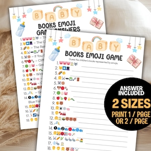 Children&#39;s Book Emoji Game, Baby Shower Book Emoji Pictionary Game, Baby Shower Book Emoji Game, Printable Baby Shower Emoji Game Answer Fun