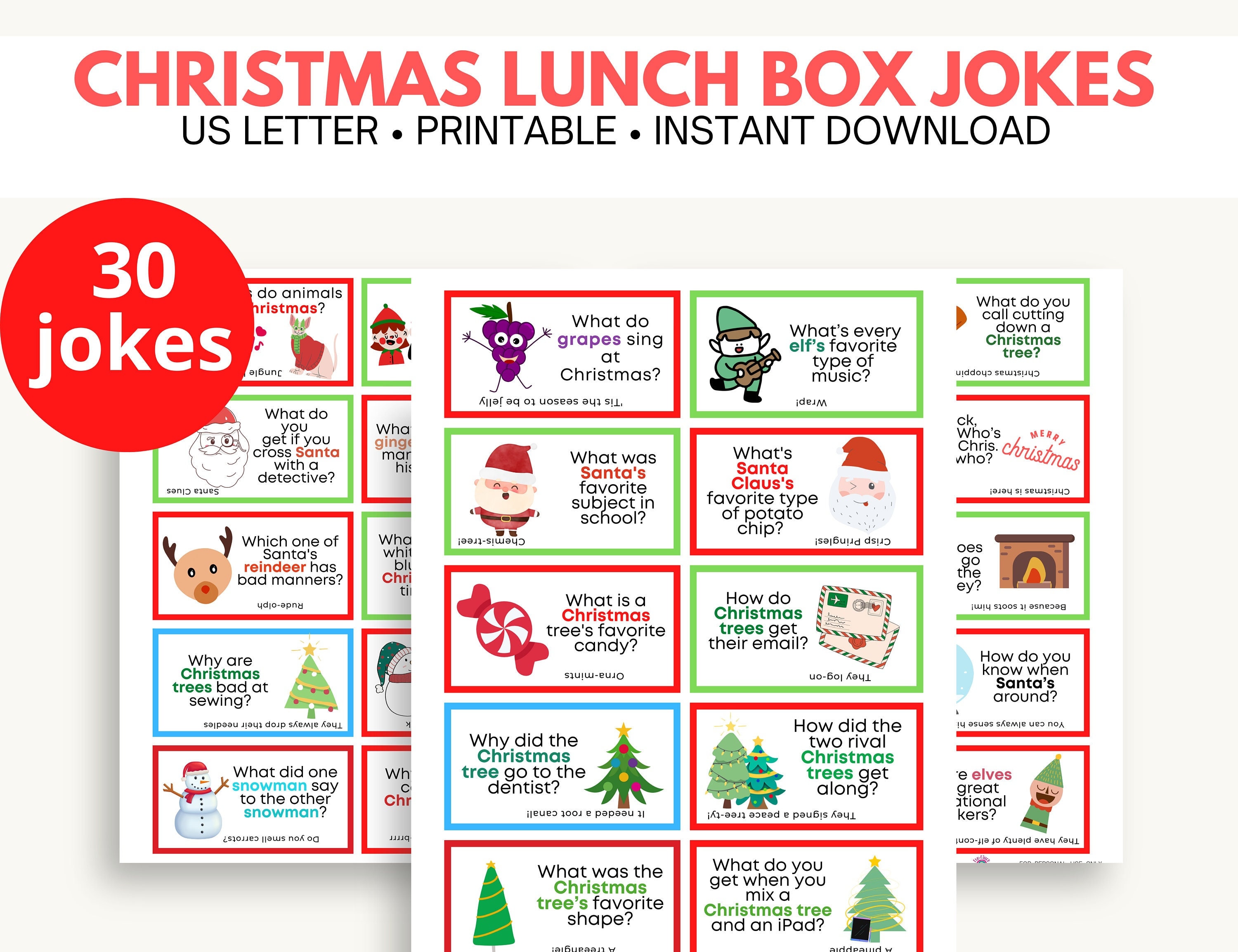 printable christmas lunchbox jokes, december christmas lunch box