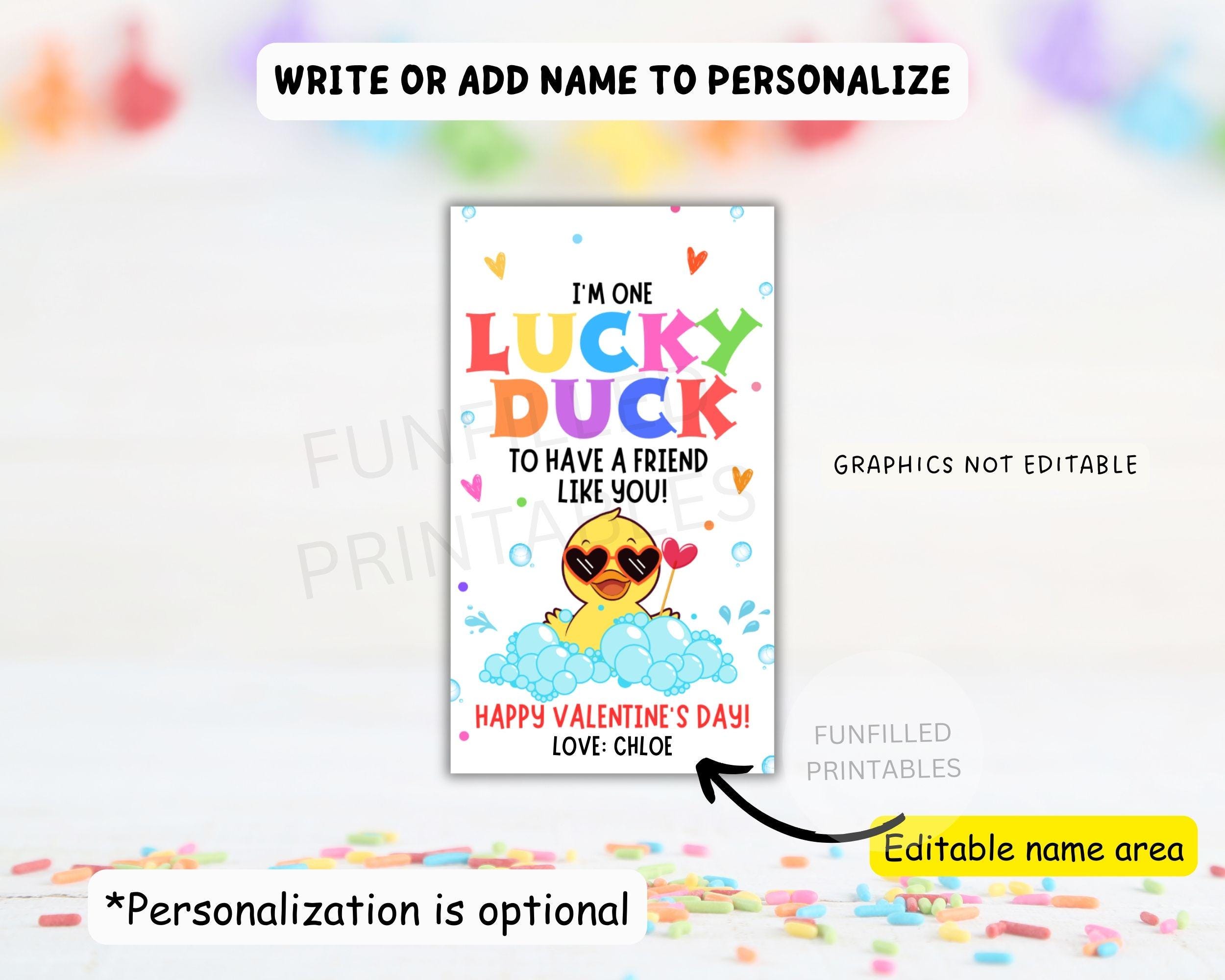 One Lucky Duck Valentines Tag, Valentines Rubber Duck Tag, Kids ...