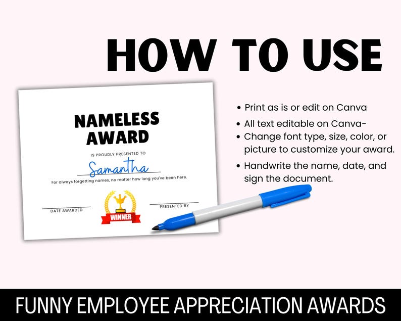Funny Employee Awards Printable, Staff Employee Appreciation Award ...