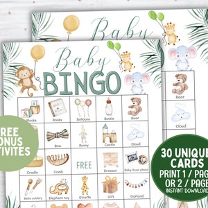Gender Neutral Baby Shower Bingo, Baby shower games, Baby bingo greenery, 30 Prefilled baby bingo cards, Baby sprinkle, Large Baby Shower