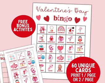 Valentines Day Bingo Game Printable, 60 Valentine Bingo, Kids Valentine's Game, Adults Valentine's Party Game, Valentines Classroom Game