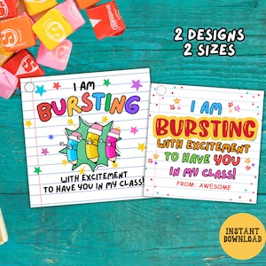First Day Of School Tag Starburst Gift Tag Back To School Bursting With Excitement Classroom Treats Teacher Gifts Students Candy Favor Tags