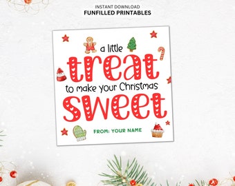 Christmas Treat Tags, Printable Kids Christmas Tags, Goodie Treat Bag Tags For Teachers Friends Coworkers, Class tags, Candy/ Cookie Tag