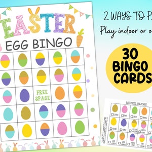 Easter Bingo games, Easter Egg Hunt bingo game, Easter Games for adults, Kids, Easter party games, 30 Printable Easter bingo cards
