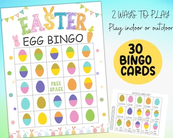 Easter Bingo, Easter Egg bingo, Easter party games, Egg Hunt bingo game, Easter Games for adults, Kids, 30 Printable Easter bingo cards