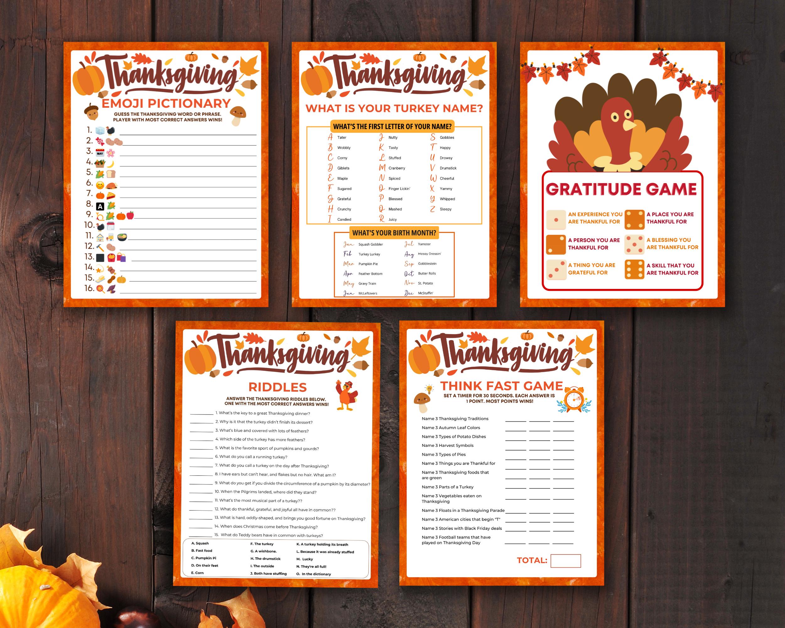 Thanksgiving Games Printable, Friendsgiving Games, Party Games for Kids ...