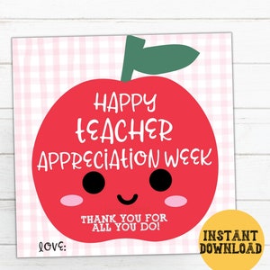 Teacher Appreciation Week Apple-cadeaukaartje, cadeaukaartjes leraar, bedankkaartje leraar afdrukbaar, Apple Teacher Tag, traktatiekaartje basisschool