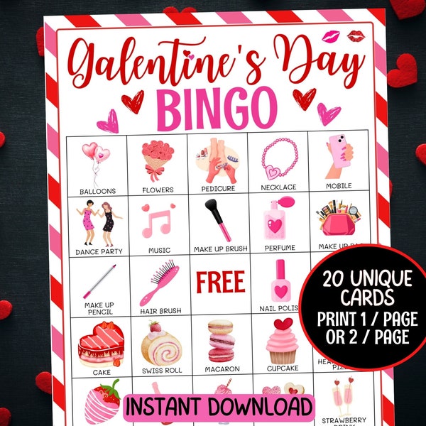 Galentines bingo, Galentines day games, Galentines party games, Valentines bingo, 20 Printable bingo cards, Teens Girls Ladies night game