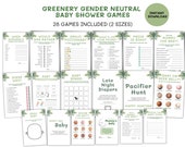 Baby Shower Games, Eucalyptus Greenery Baby Shower Games, Printable Baby Shower Activities, Gender Neutral Baby Shower Party Games