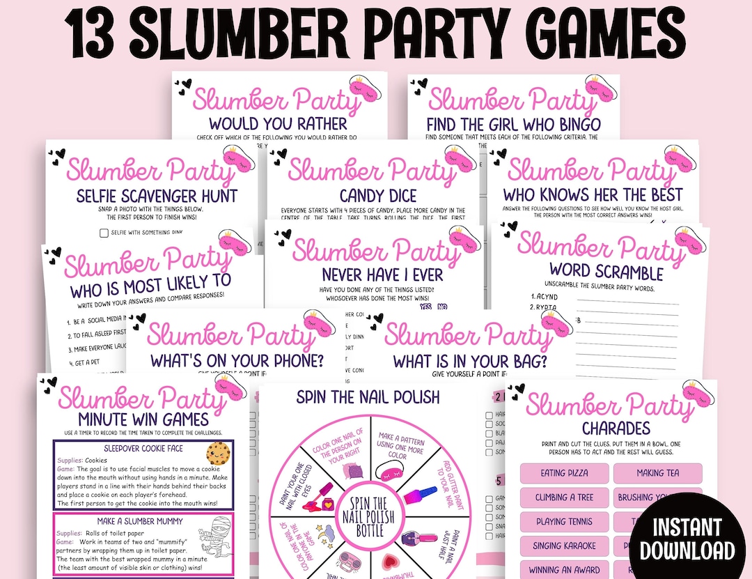 Slumber Party Games Bundle, Slumber Party Games for Girls, Sleepover