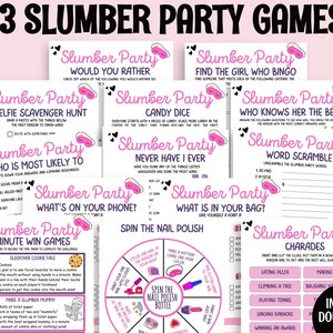 Slumber Party Games Bundle, Slumber Party Games For Girls, Sleepover Birthday Party Games, Pink Tween Slumber Party Games, Pajama Night Game