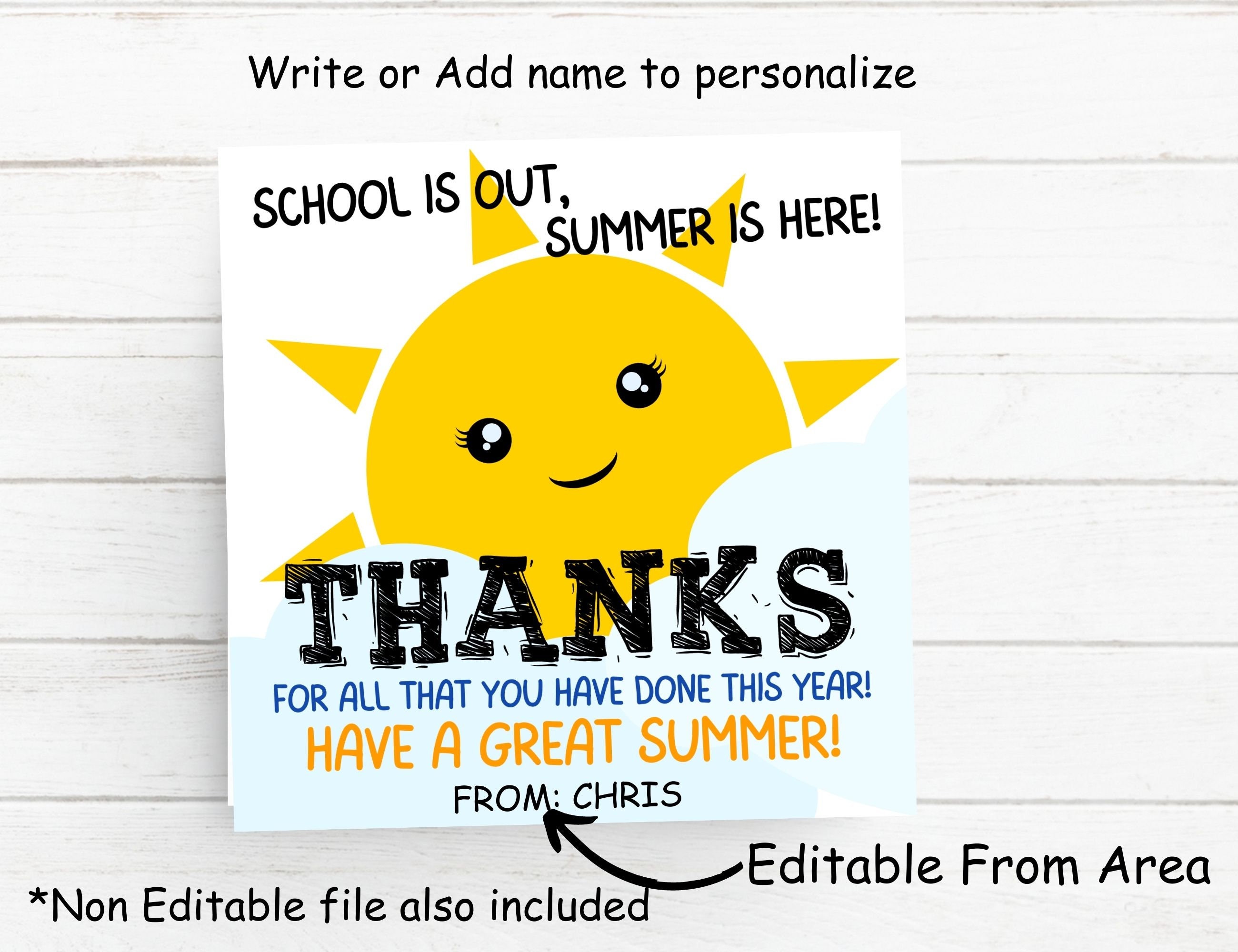 End of Year Teacher Gift Tag, School is Out Summer Gift Tag, Beach ...