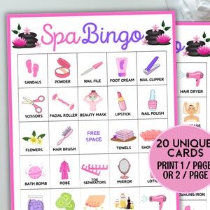 Spa Bingo, Spa Party Game, 40 Spa Party Bingo Cards, Spa Day Game, Girls Spa Party birthday Game, Pamper Party, Manicure, Pedicure Party