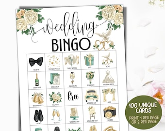 100 Hochzeitsbingokarten, Hochzeitsspiele, Hochzeitsspiele für Erwachsene, Kinderaktivität, Hochzeitsdusche, Bachelorette-Spiele