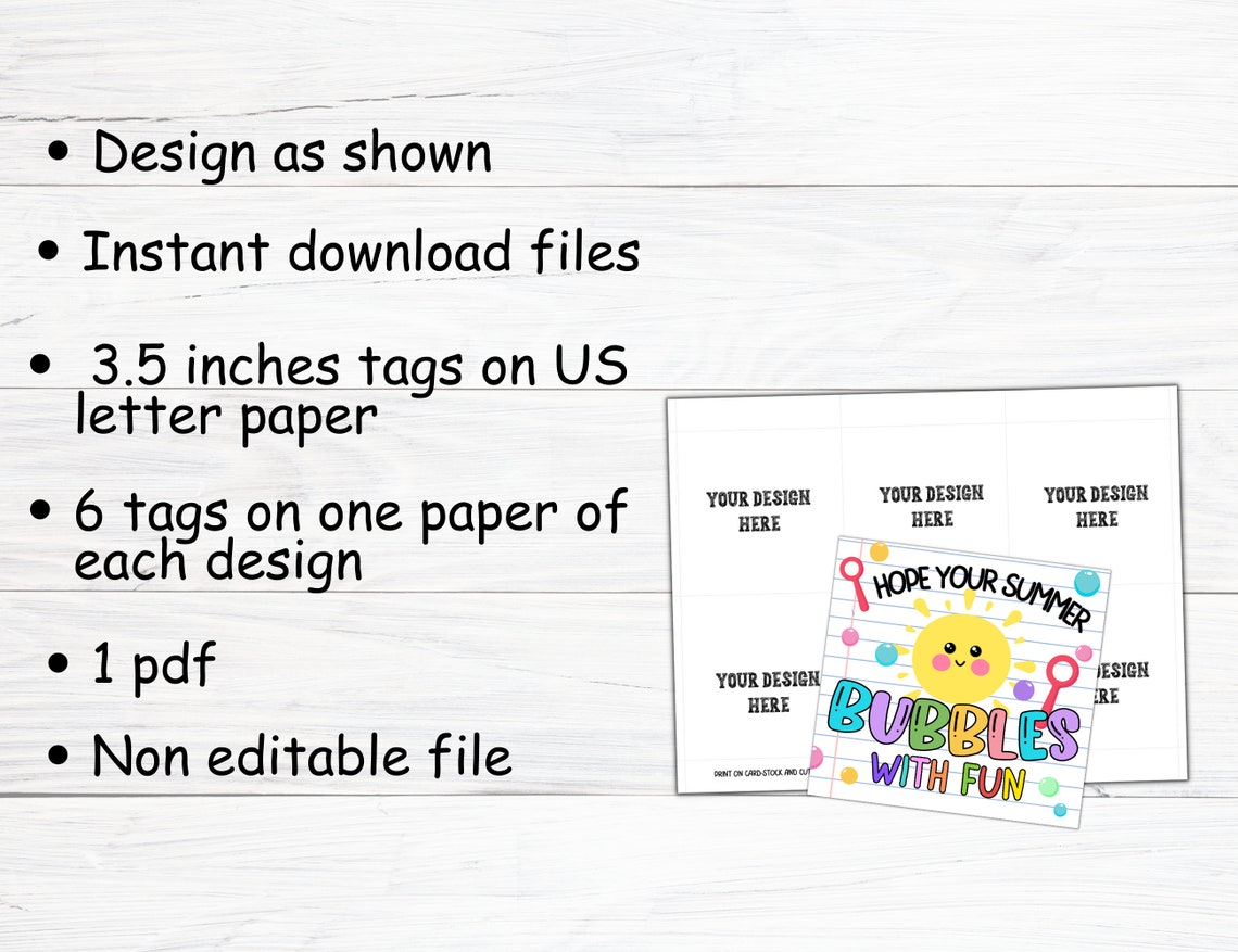 End of School Year Gifts Tags, Bubble Wand Gift Tags, Students ...