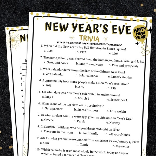 New Years Eve Trivia Game, 2024 New Years Eve Game, New Years Party Game, NYE Trivia questions, New Years Trivia, Family Adult Party Games
