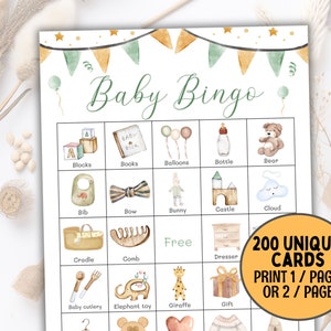 200 Baby Shower Bingo Cards Gender Neutral, Fun Baby Shower Games, Large Baby Shower Activity, Baby Bingo Printable, Boho Shower Party Game