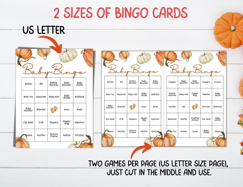 Fall Pumpkin Baby Shower Bingo Cards Printable