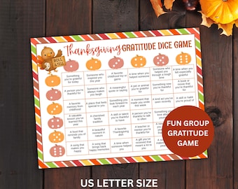 Thanksgiving Gratitude Dice Game Printable Gratitude Game, Thankful Thanksgiving Game, Family Dinner Game Activities, Friendsgiving Game
