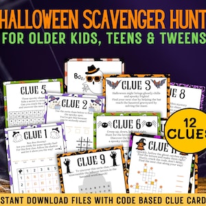 Teens Halloween Scavenger Hunt, Treasure Hunt For Teen Older Kids Tweens, Teen Scavenger Hunt, Teen Halloween Game Activity Puzzles Teen