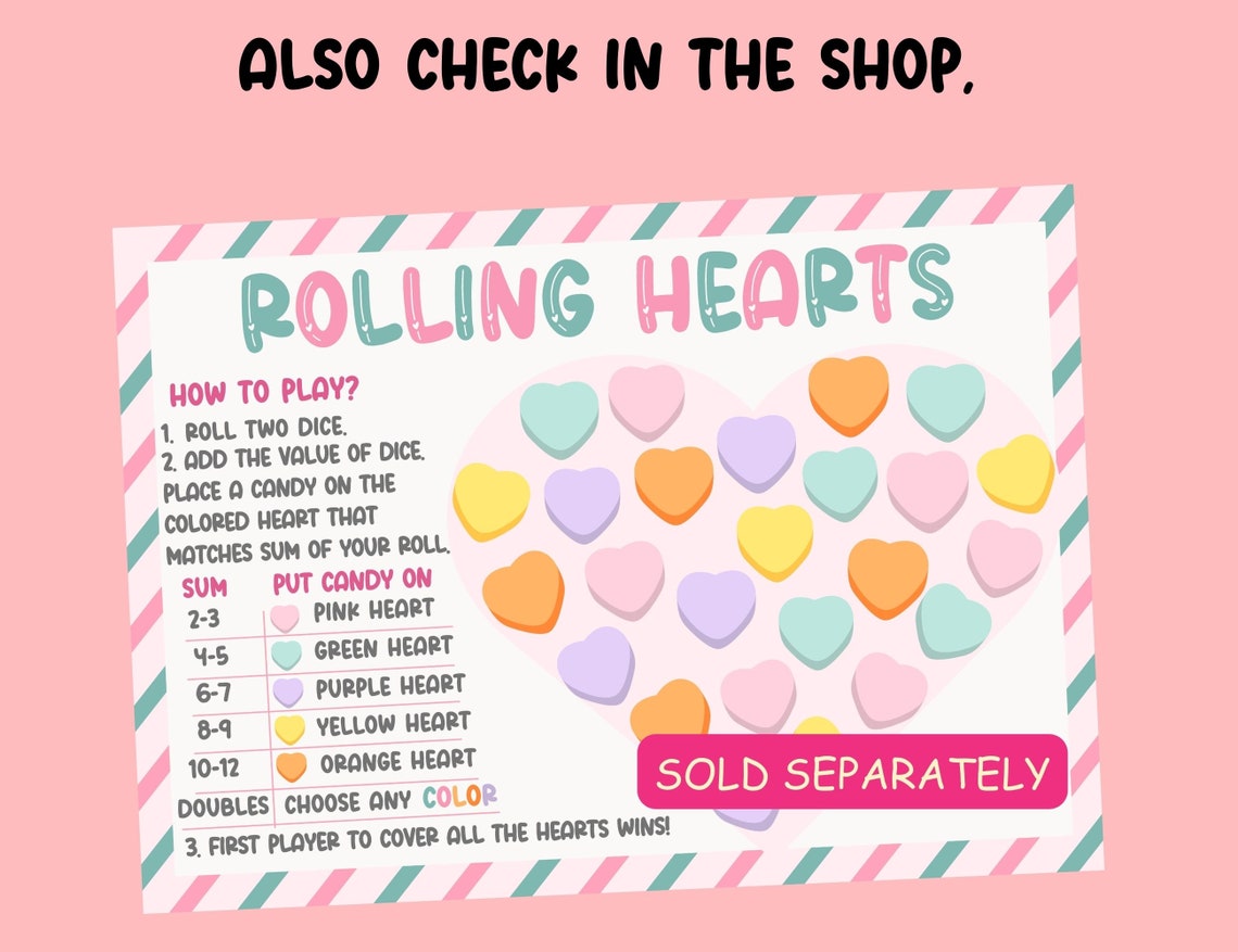 Valentines Day Candy Dice Game, Printable Valentine Games for Kids ...