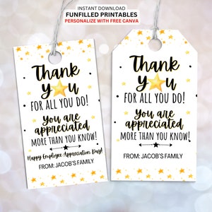 Étiquettes cadeaux pour le jour d'appréciation des employés, étiquettes d'appréciation des employés, appréciation du personnel, modèle d'étiquette cadeau imprimable Merci pour tout ce que vous faites