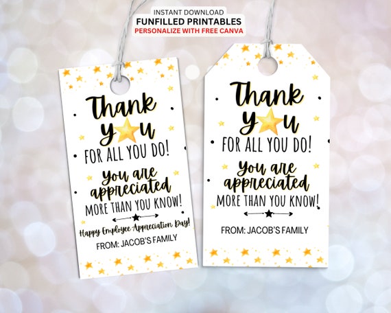 Employee Appreciation Day Gift Tags, Employee Appreciation Tags, Staff Appreciation, Printable Thank You For All You Do Gift Tag Template