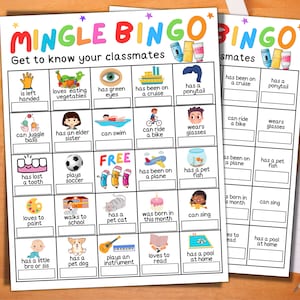 Bingo de la rentrée scolaire, Bingo Mix and Mingle, Apprenez à connaître votre bingo brise-glace pour les camarades de classe, Ressources imprimables pour les enseignants en classe